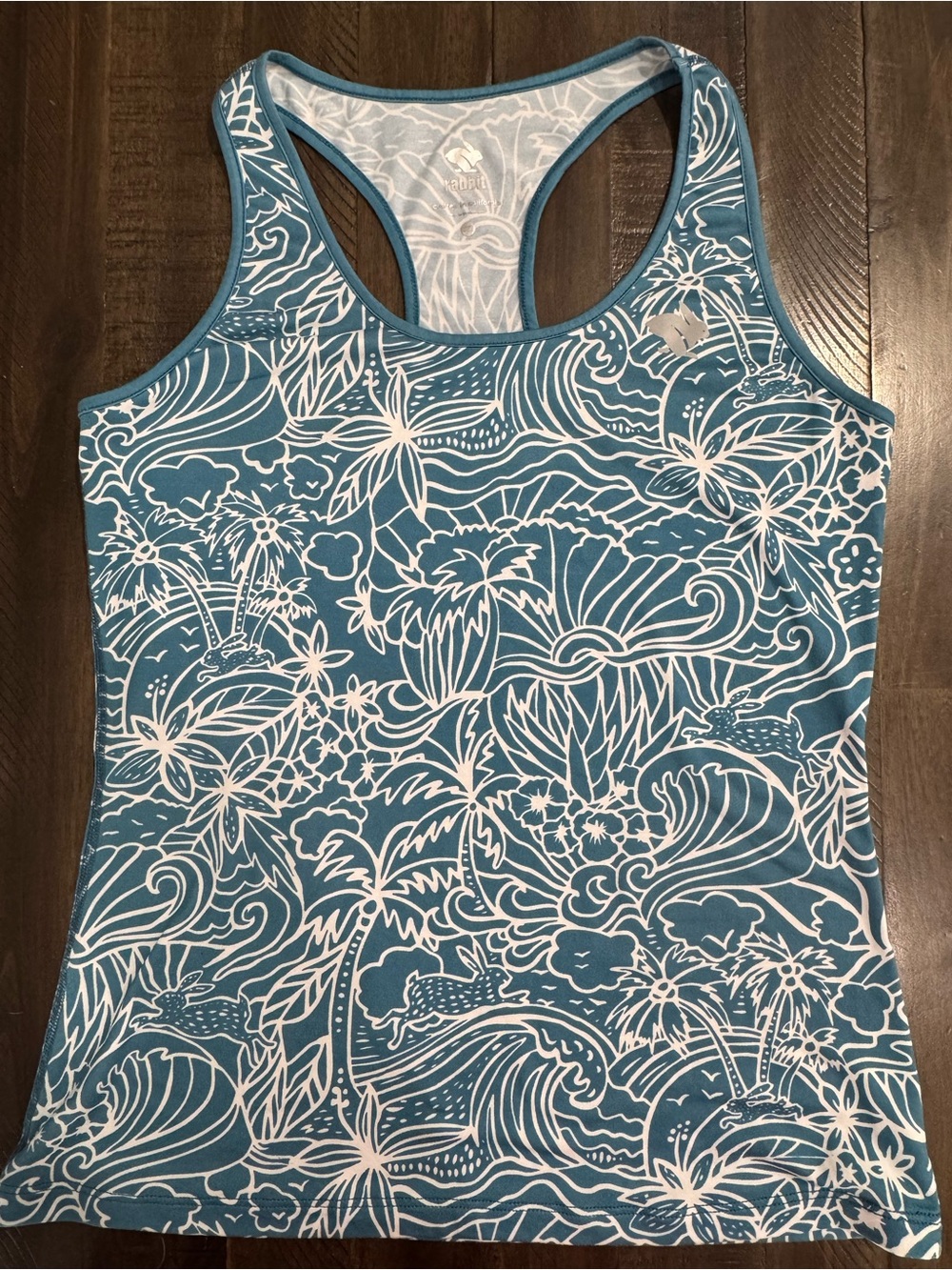 Rabbit EZ tank running tank top Women’s Teal tropical wave print Racerback small